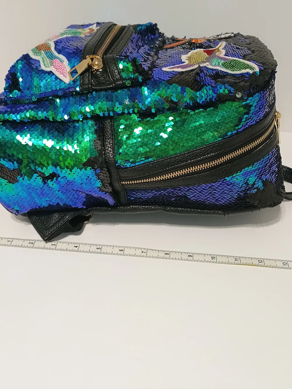 Style Lab Girl Mermaid Sequin Mini Backpack Purse Bird & Hummingbird Patc